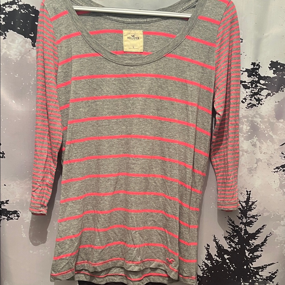 Hollister Gray and Pink Striped Top